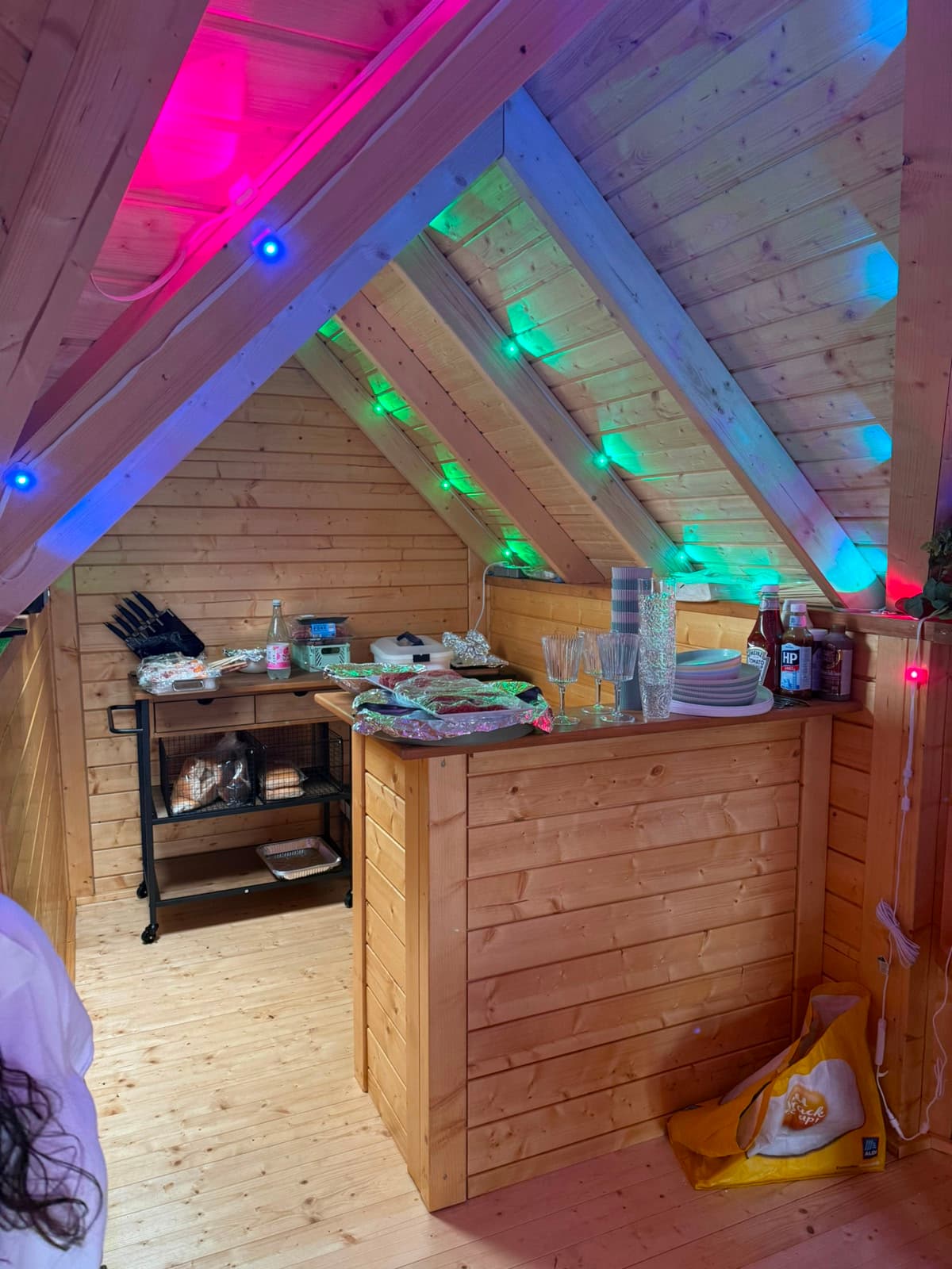 Inside the BBQ hut: the prep counter, ready for a cookout