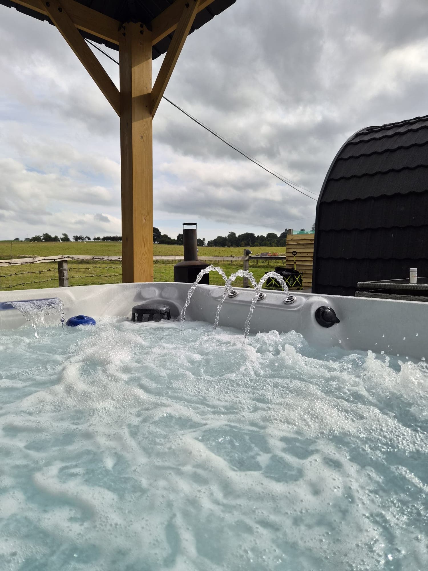 Jets bubbling in the Thistle Pod hot tub